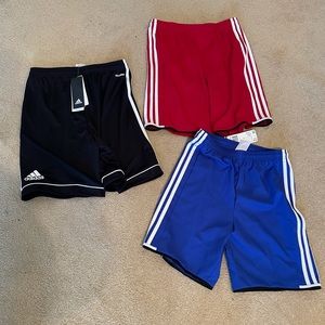 Lot of 3 Adidas Youth Large soccer shorts, black, red and blue
